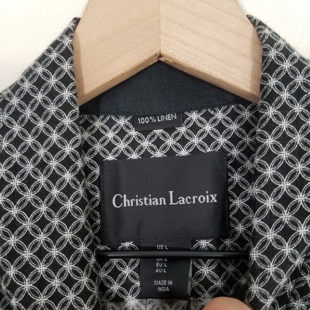 NWT Christian Lacroix 100% Linen Button Down Shirt Long Sleeve Print Size L - Picture 3 of 5